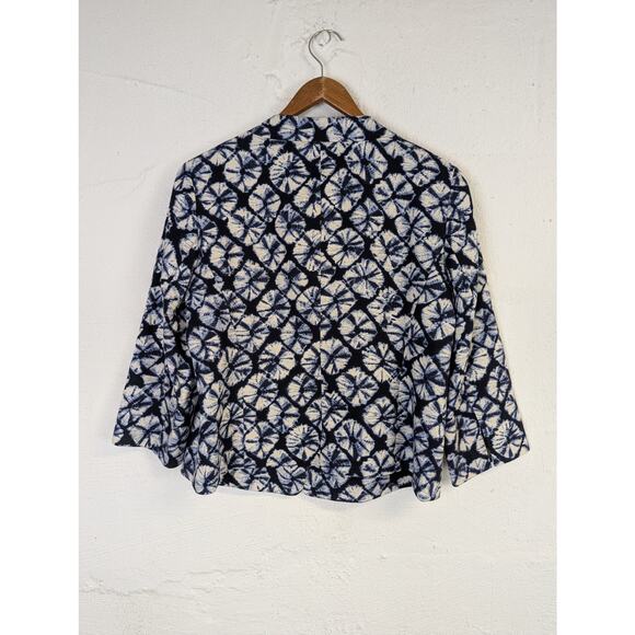 Talbots Printed Swing Blazer Womens 12 Petite Blue Tie Dye Florals Retro Office - Picture 6 of 6